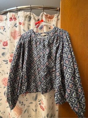 Lucky Brand Navy Quilted Button-Front Floral Print Top